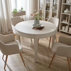 Apaļš izvelkams ēdamgalds Simple VOX 110x210x110 Bešs