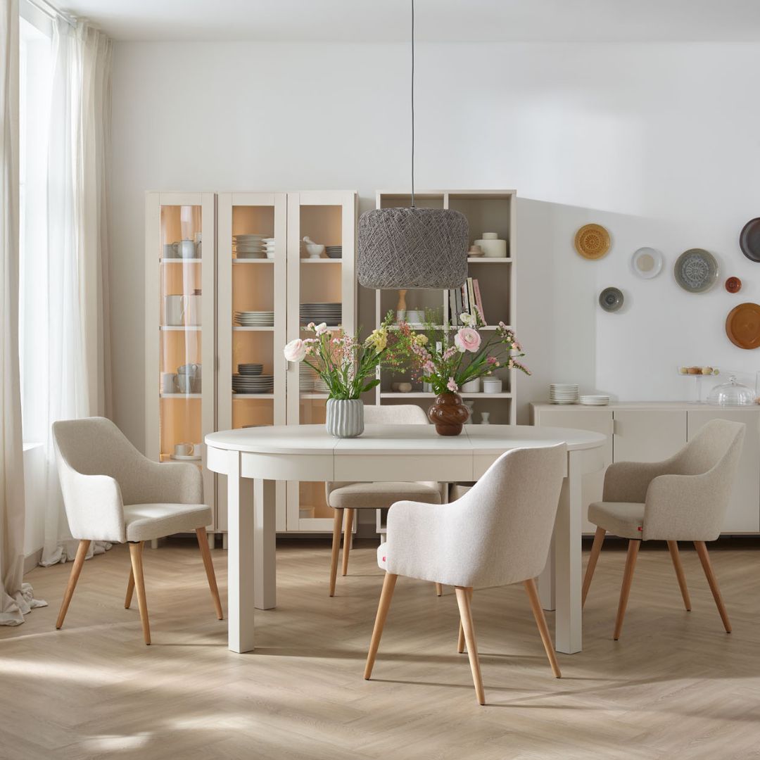 Apaļš izvelkams ēdamgalds Simple VOX 110x210x110 Bešs