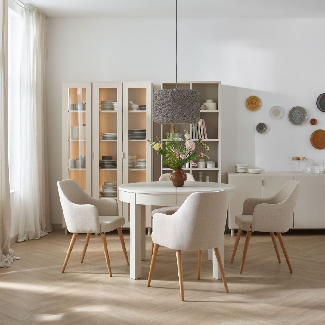 Apaļš izvelkams ēdamgalds Simple VOX 110x210x110 Bešs
