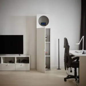 Šaurais grāmatu plaukts ar dizaina durvīm Reli VOX-4