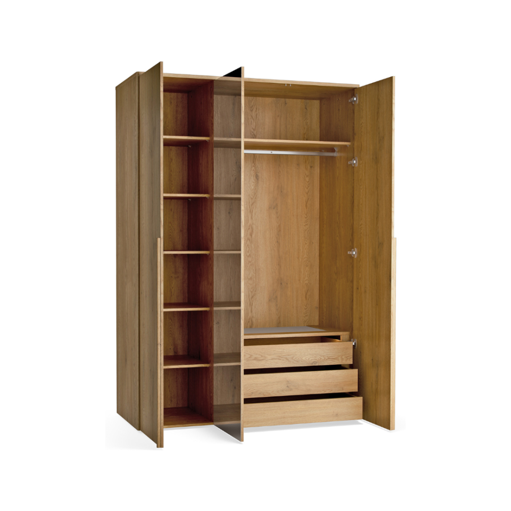 3 durvju skapis ar spoguli un apgaismojumu Well